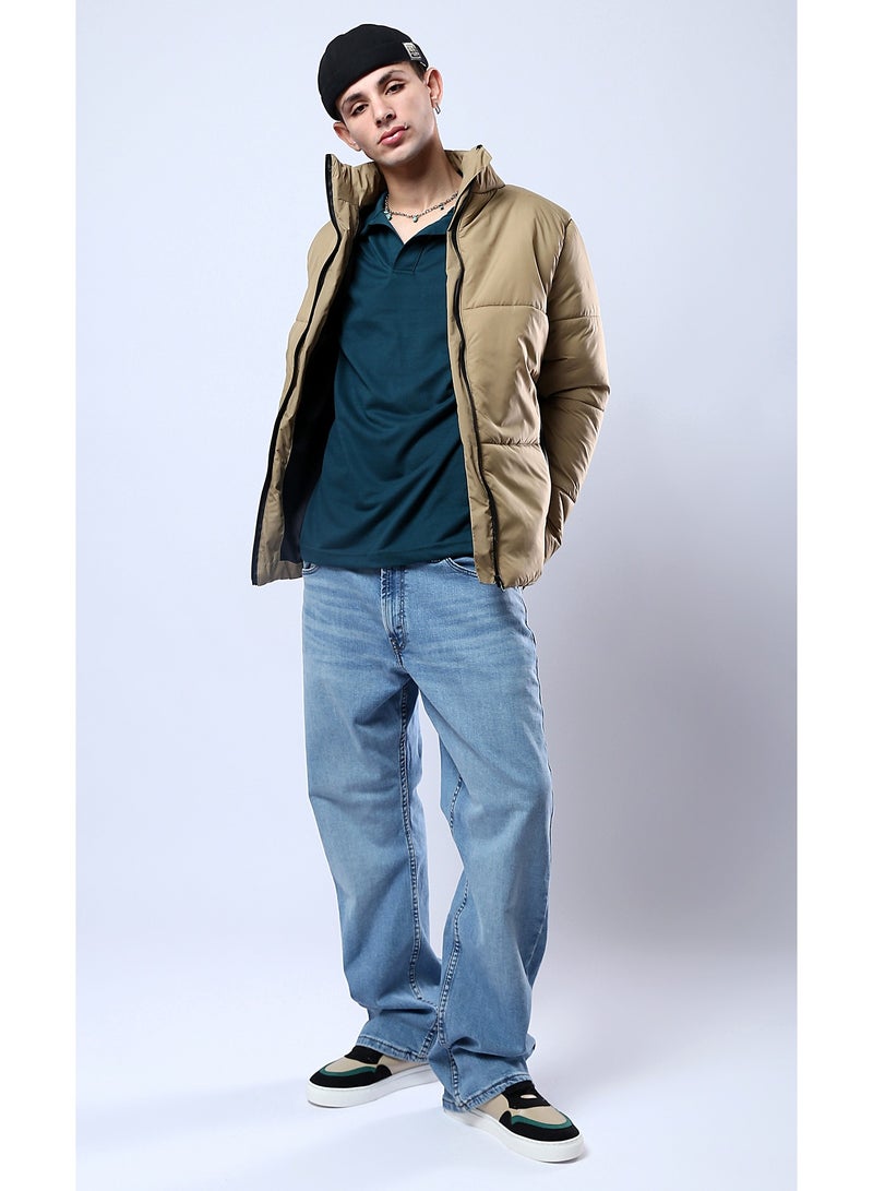 RAVIN Stand-Collar Solid Light Camel Puffer Jacket  - Image 5
