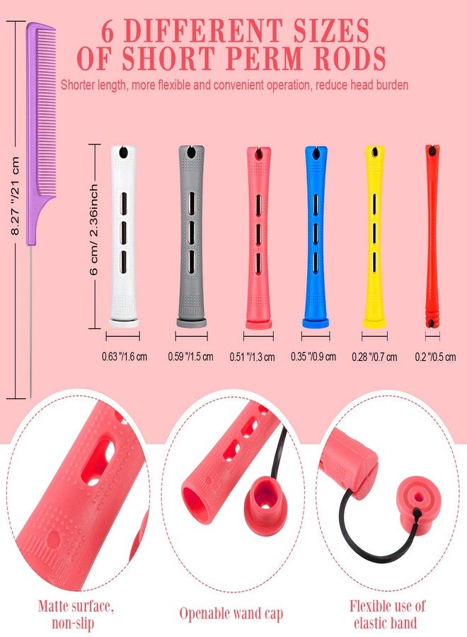 WILLBOND 72 Pieces Hair Perm Rods Set, Short Plastic Perming Rods Cold Wave Rods 6 Sizes Hair Curling Rollers with 1 Piece Steel Pintail Hair Comb for Hairdressing Hair Styling - Image 2