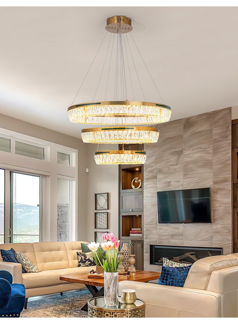 NeverEnd Elegant Italian Design Crystal Pendant Lamp Ceiling Hanging Chrome Crystal Chandelier 3 Rings - Image 1