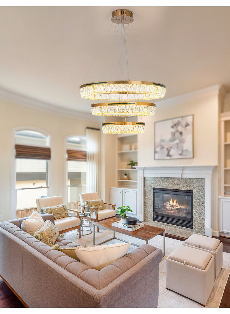 NeverEnd Elegant Italian Design Crystal Pendant Lamp Ceiling Hanging Chrome Crystal Chandelier 3 Rings - Image 4