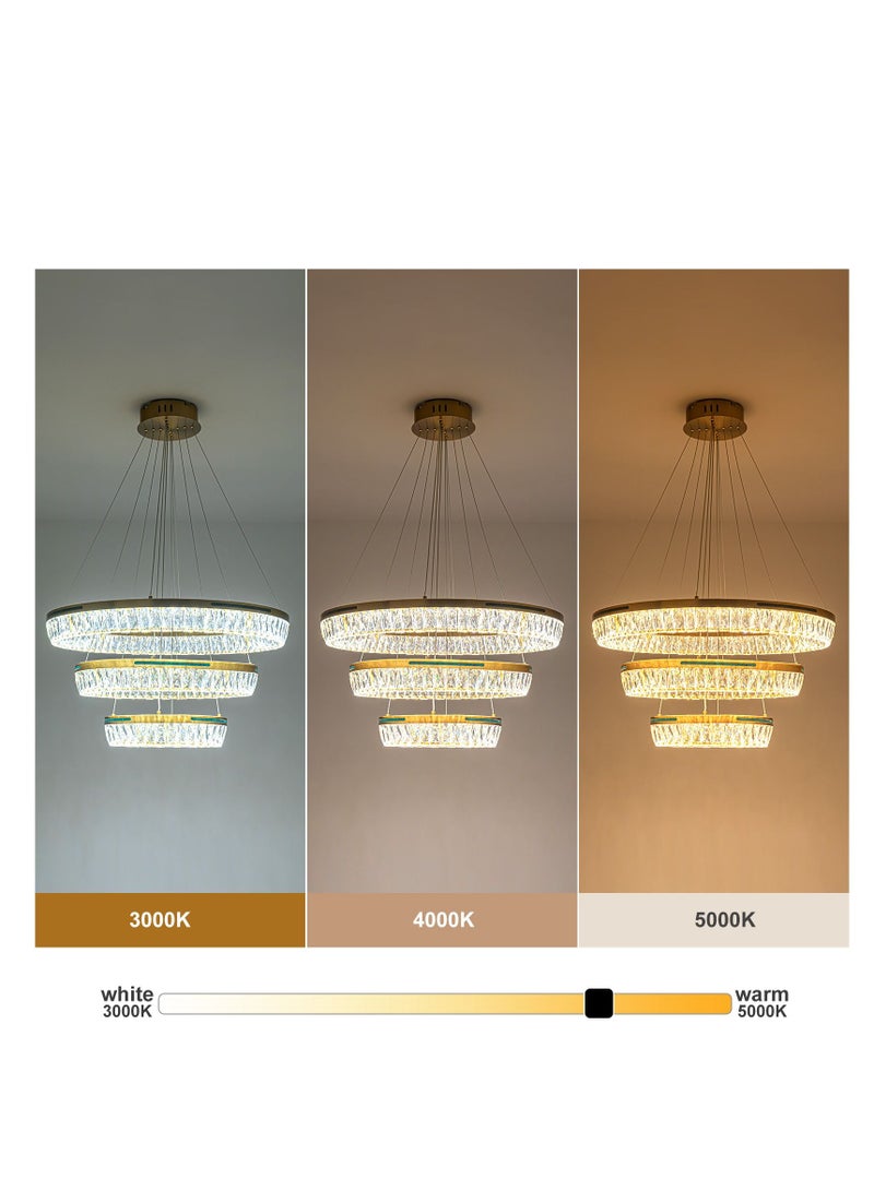 NeverEnd Elegant Italian Design Crystal Pendant Lamp Ceiling Hanging Chrome Crystal Chandelier 3 Rings - Image 2