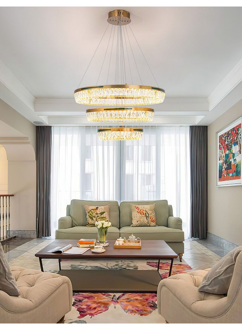 NeverEnd Elegant Italian Design Crystal Pendant Lamp Ceiling Hanging Chrome Crystal Chandelier 3 Rings - Image 3