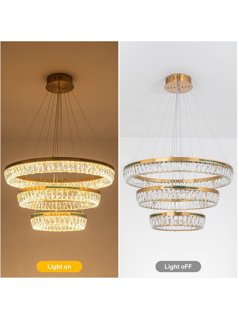 NeverEnd Elegant Italian Design Crystal Pendant Lamp Ceiling Hanging Chrome Crystal Chandelier 3 Rings - Image 5