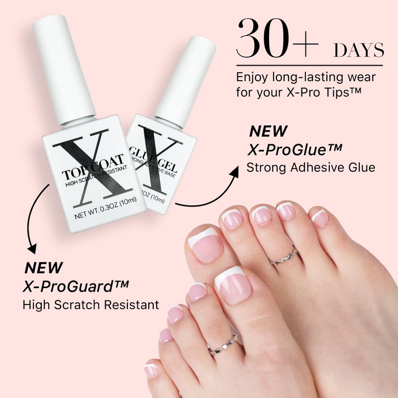SXC Cosmetics X-Pro Tips French Tip Press On Toenails for Women, Acrylic Soft Gel System (Short French Pink, Short) - Image 5