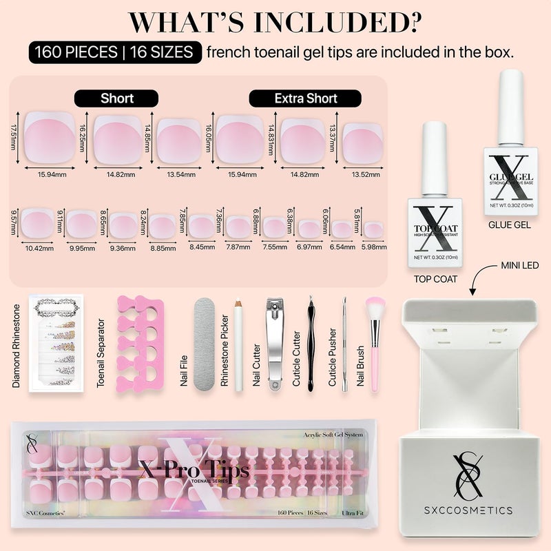 SXC Cosmetics X-Pro Tips French Tip Press On Toenails for Women, Acrylic Soft Gel System (Short French Pink, Short) - Image 3