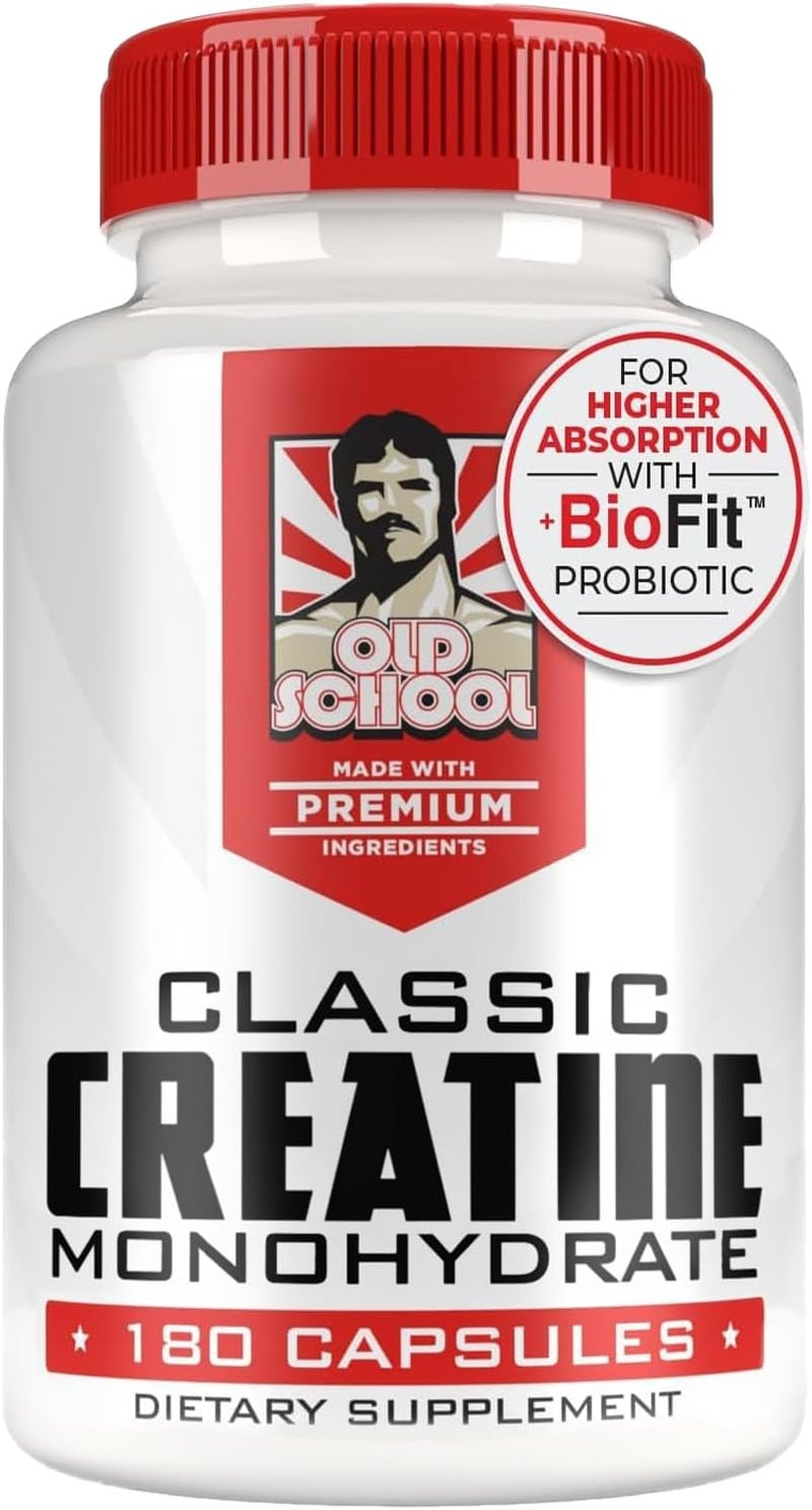 Old School Labs 5000mg Creatine Monohydrate Capsules With BioFit Max Strength Supports Muscle Growth  Recovery Performance Cognitive Health  Creatine Pills for Men  Women Made in USA 180 Caps - Image 1