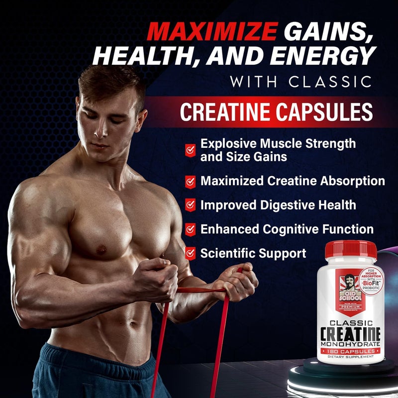 Old School Labs 5000mg Creatine Monohydrate Capsules With BioFit Max Strength Supports Muscle Growth  Recovery Performance Cognitive Health  Creatine Pills for Men  Women Made in USA 180 Caps - Image 4