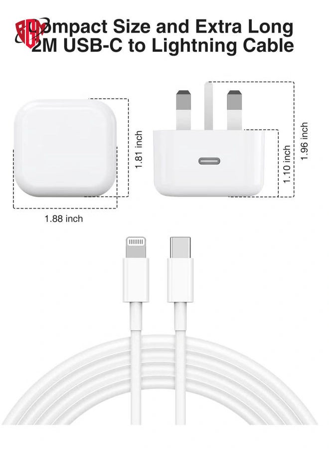 BGM - iPhone 13 Charger Plug and Cable, 20W USB C Plug with USB C Lightning Cable, USB C Apple Lightning Cable and iPhone Plug uk Charger for iPhone 13 Pro Max/12/12Mini/11/XR/XS/X/8 - Image 1