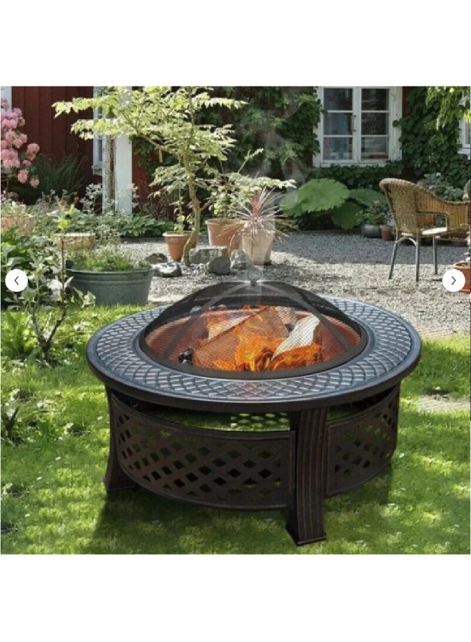 Portable Fire Pit with Grill – 81 × 35 × 55 cm – Black