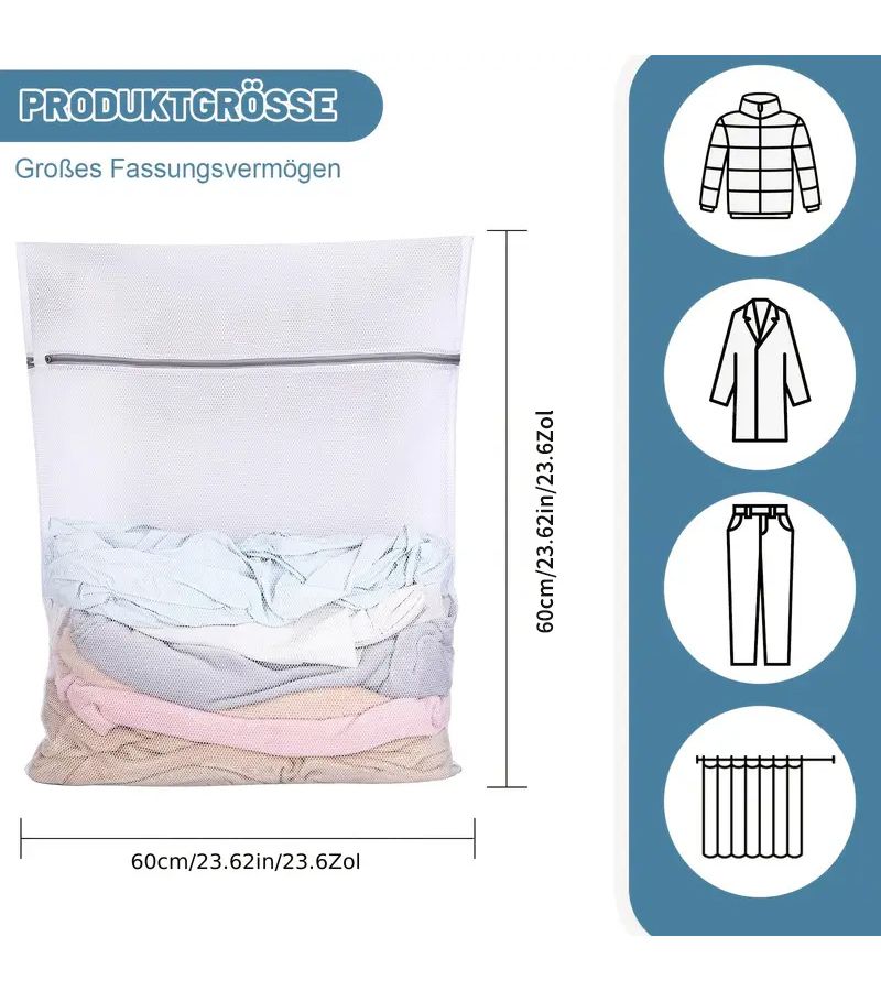 2 Pack Large Reusable Zippered Laundry Bag 23.62 Inch Polyester White Multipurpose - Image 4