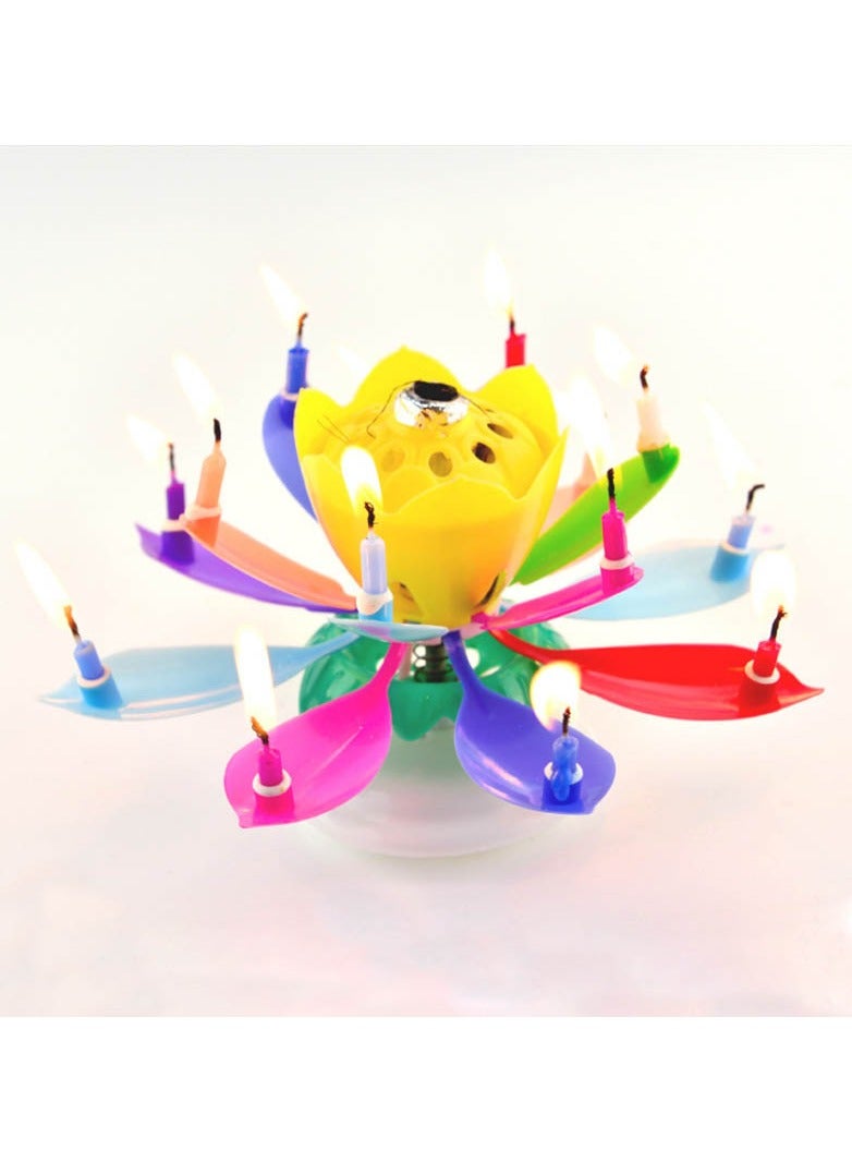Birthday cake decoration candle lotus shape rotatable with music  - Image 4