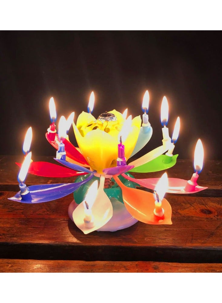 Birthday cake decoration candle lotus shape rotatable with music  - Image 2