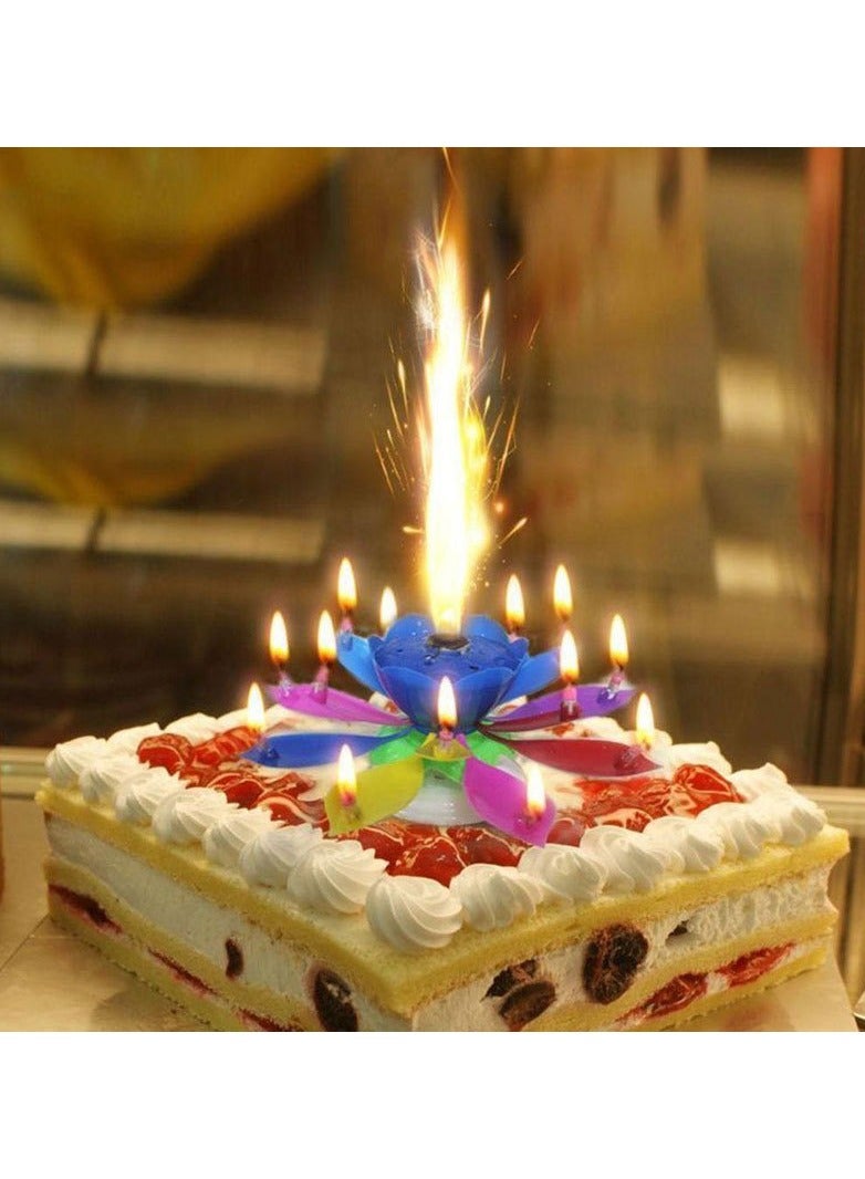 Birthday cake decoration candle lotus shape rotatable with music  - Image 1