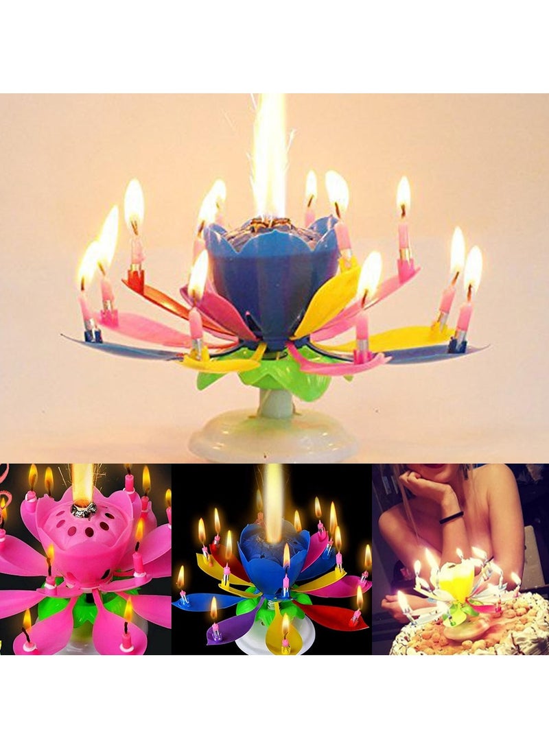 Birthday cake decoration candle lotus shape rotatable with music  - Image 5