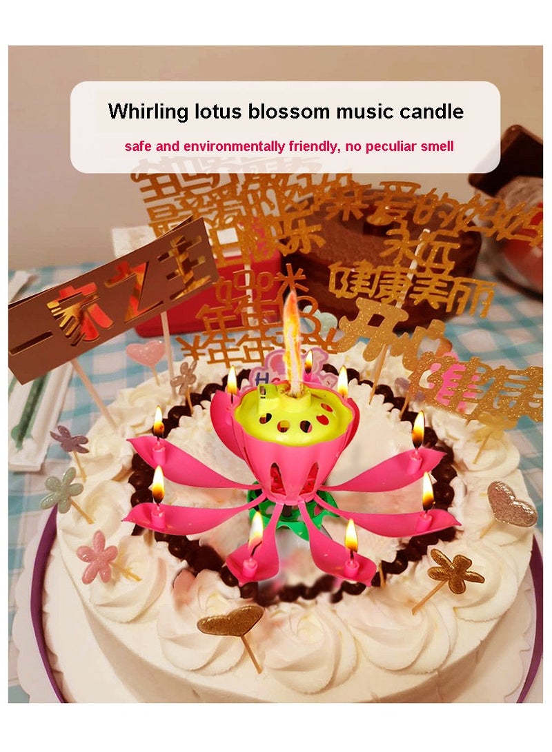 Birthday cake decoration candle lotus shape rotatable with music  - Image 3