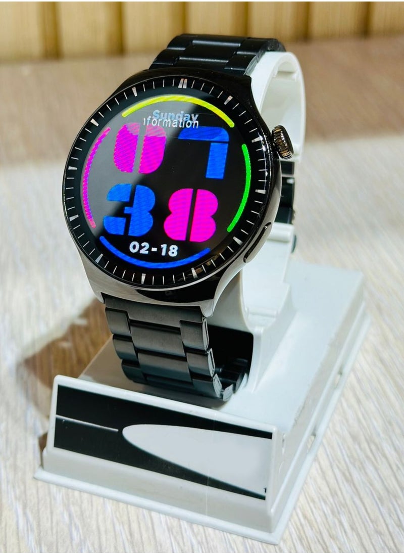 Generic - Rock 27 HD Round Display Stainless Steel Smartwatch with 2 bands, Compatible for Android & iOS - Image 1