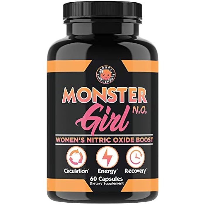 Angry Supplements مكملات أنغري مونستر جيرل N.O. معزز طاقة للنساء، زيادة الدورة الدموية، تمارين قوية واستشفاء سريع مع L-أرجينين و L-سيترولين (1 عبوة، 60 حبة) - Image 1