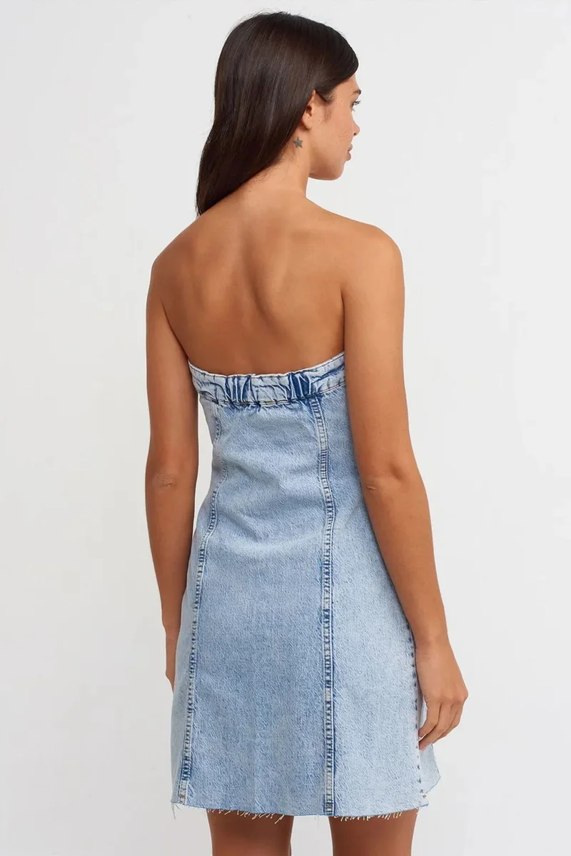 Dilvin Light Blue Denim DILVIN Strapless Mini Denim Dress for Women | Best Price UAE