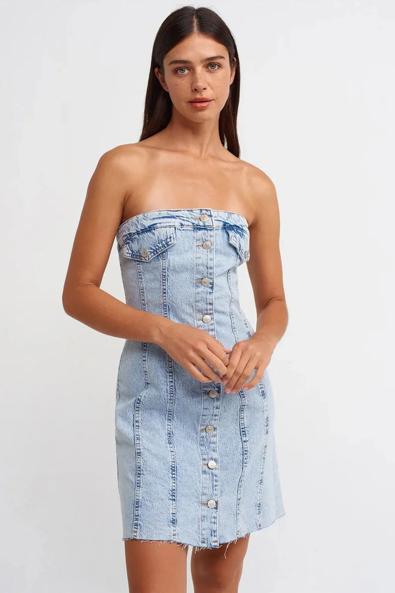 DILVIN Strapless Mini Denim Dress