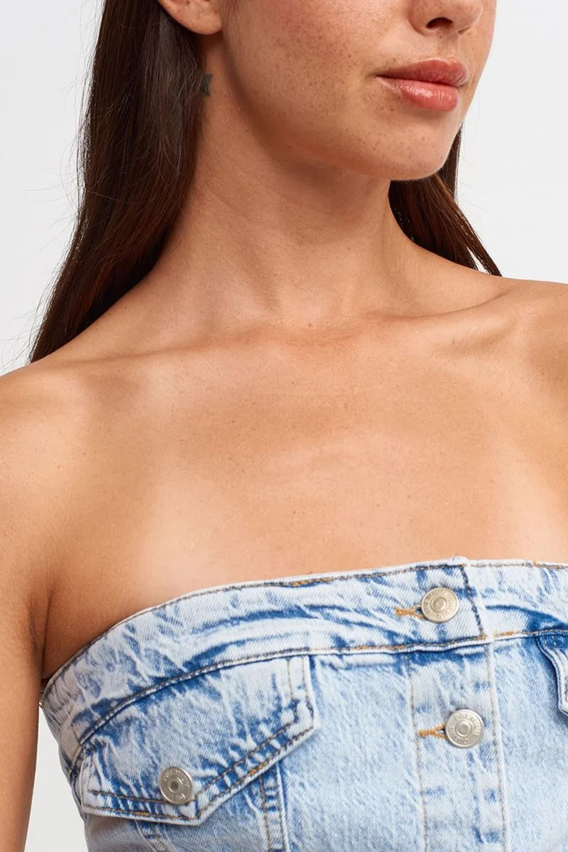 Dilvin Light Blue Denim DILVIN Strapless Mini Denim Dress for Women | Best Price UAE