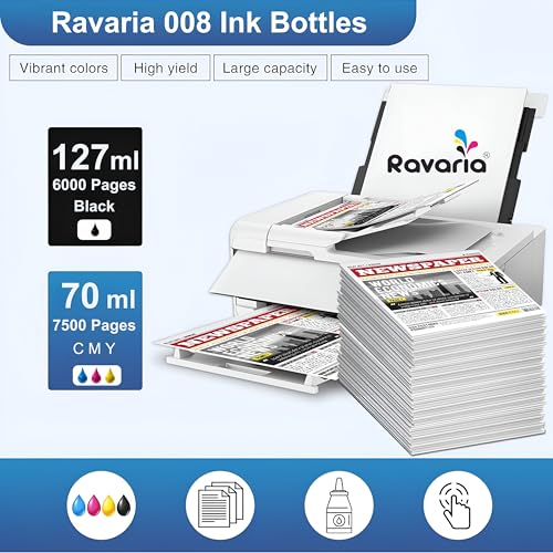 Ravaria 008 Compatible Ink For Epson Printer L15150, L15180, L6460, L6490, L6570, L6580, M15140, And M15180 (008 Ink Set 4 Color, Multi-Color Pack) - Image 3