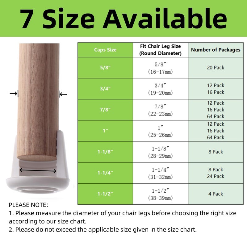 Furnigear Chair Leg Tips Caps Non-Slip Rubber Leg Tips 1  Inner Diameter Chair Leg Floor Protectors Round White  64 Pack - Image 2
