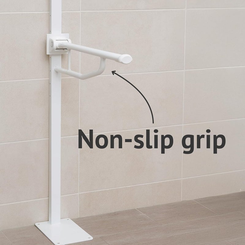 HOMECRAFT Devon Elite Folding Support Rail Disabled Toilet Handle Safety Toilet Rails for Elderly Adults Handles for Shower Floor Mounted Bathroom Grab Bar for Stability Support - Image 3
