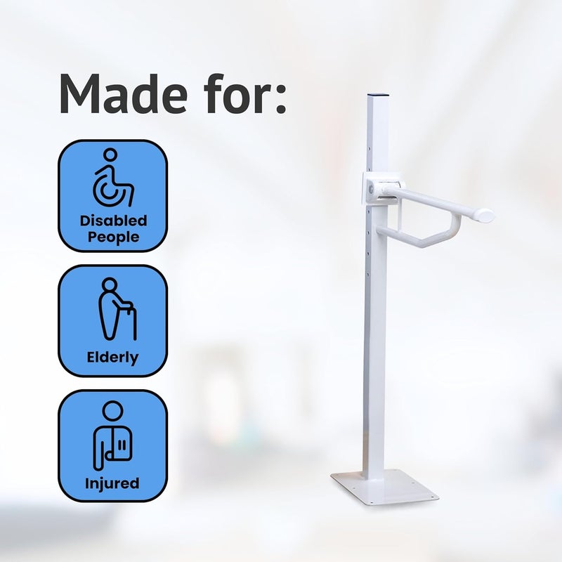 HOMECRAFT Devon Elite Folding Support Rail Disabled Toilet Handle Safety Toilet Rails for Elderly Adults Handles for Shower Floor Mounted Bathroom Grab Bar for Stability Support - Image 2