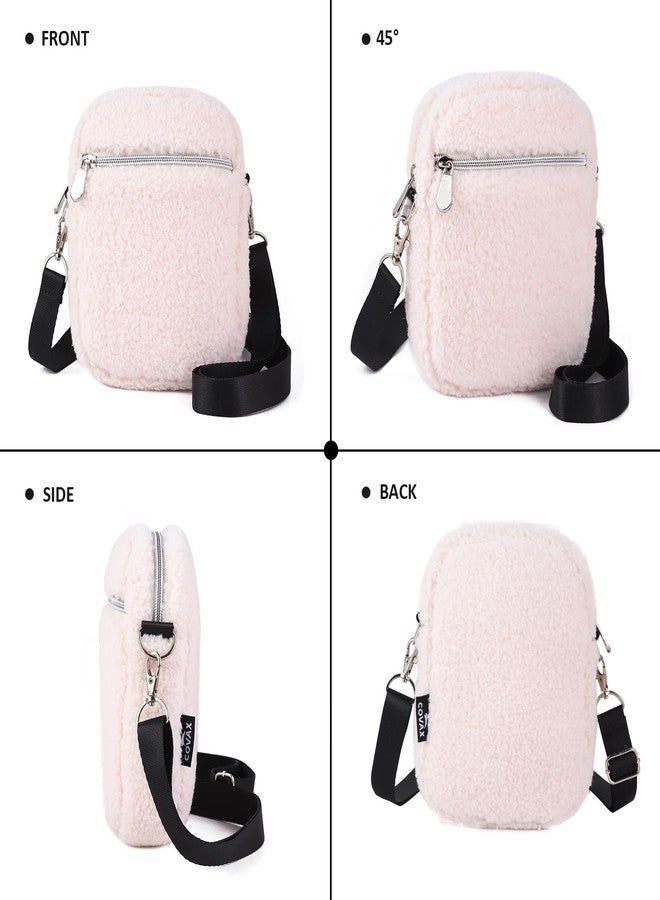 COVAX Small Crossbody Bag Purse for Women, Trendy Fleece Shoulder Handbags, Cell Phone Crossbody Bags with Credit Card Slots, White - Image 3