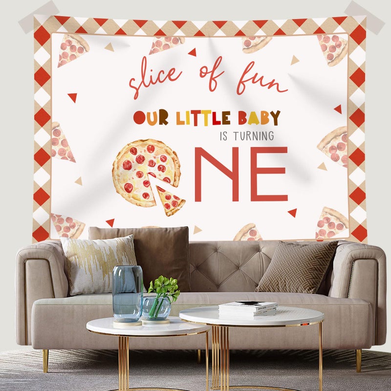 Rsuuinu Pizza 1st Birthday Photography Backdrop, 7x5ft, Soft Fabric, Red, Birthday Occasion, No Stand Included - Image 4