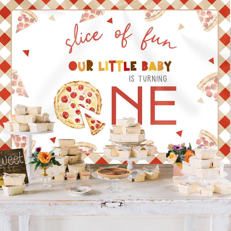 Rsuuinu Pizza 1st Birthday Photography Backdrop, 7x5ft, Soft Fabric, Red, Birthday Occasion, No Stand Included - Image 2