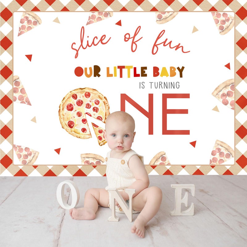 Rsuuinu Pizza 1st Birthday Photography Backdrop, 7x5ft, Soft Fabric, Red, Birthday Occasion, No Stand Included - Image 3