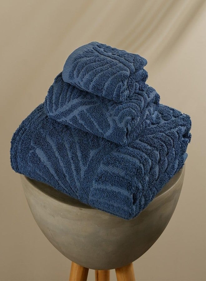 MUSA Banana Towels | 400 GSM Terry Towel Set of 3-1 Bath Towel | 1 Hand Towels | 1 Face Towels with Free Bag | Terry Towels for Bath Large Size | Towel for Men, Women (Midnight Blue) - Image 1