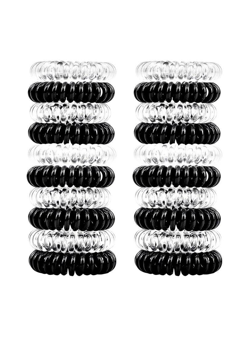 79STYLE 79STYLE 50Pcs Spiral Hair Ties Black Clear Coil Hair Ties Phone Cord Plastic Ponytail Holders Bulk Clear Hair Coils For Women Gris Thin Thick Curly Hair (Black and Transparent) 