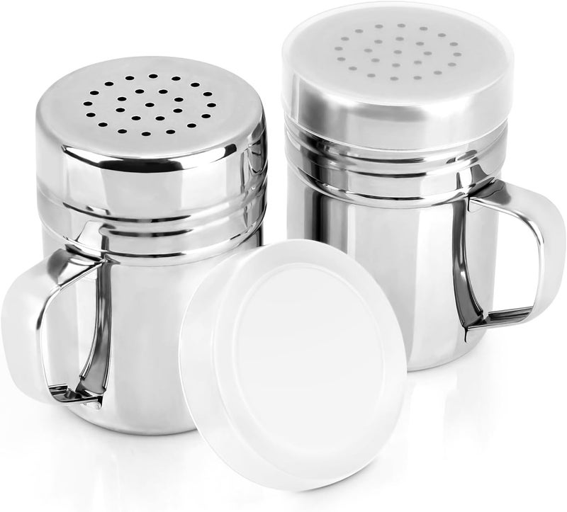 accmor 2pcs Stainless Steel Dredge, Salt Pepper Dredge Shakers with Handle, Seasonings Spice Shakers with Lid, 6 Ounce - Image 1