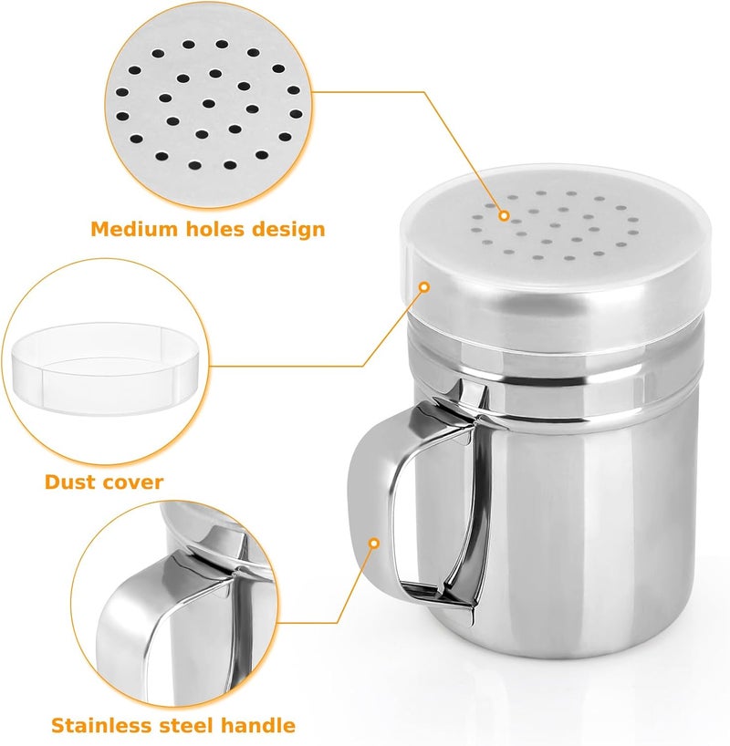 accmor 2pcs Stainless Steel Dredge, Salt Pepper Dredge Shakers with Handle, Seasonings Spice Shakers with Lid, 6 Ounce - Image 3