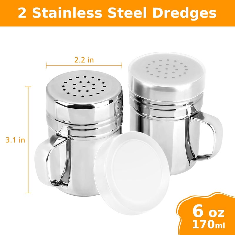 accmor 2pcs Stainless Steel Dredge, Salt Pepper Dredge Shakers with Handle, Seasonings Spice Shakers with Lid, 6 Ounce - Image 2