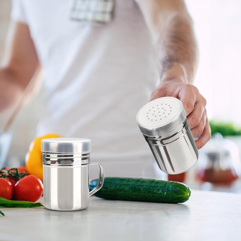 accmor 2pcs Stainless Steel Dredge, Salt Pepper Dredge Shakers with Handle, Seasonings Spice Shakers with Lid, 6 Ounce - Image 5