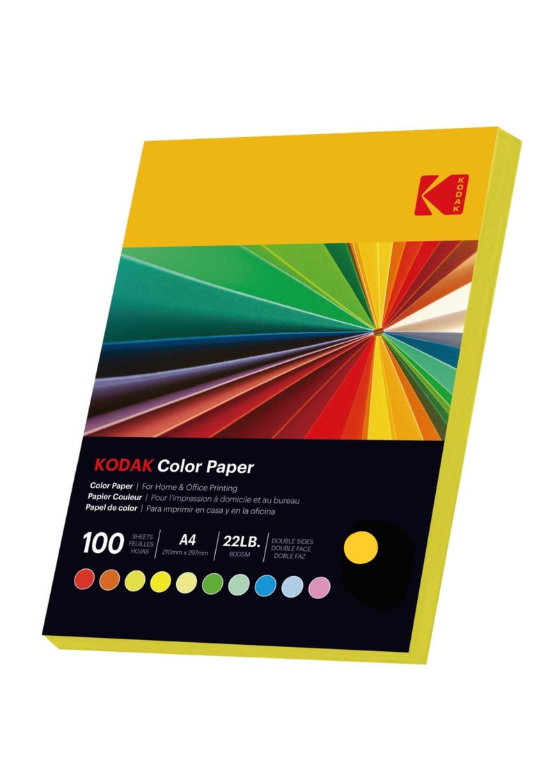 Kodak Color Paper Double Sides A4 (210x297mm) 100 Sheets 80 GSM  LEMON YELLOW - Image 1