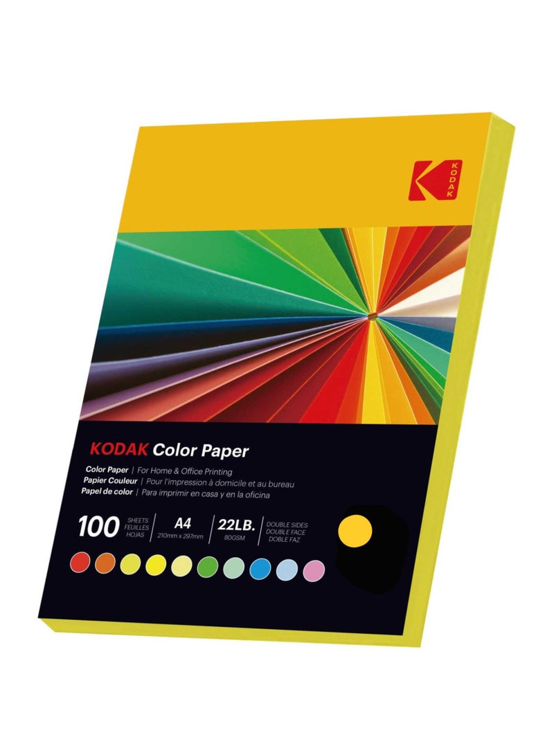 Kodak Color Paper Double Sides A4 (210x297mm) 100 Sheets 80 GSM  LEMON YELLOW - Image 2