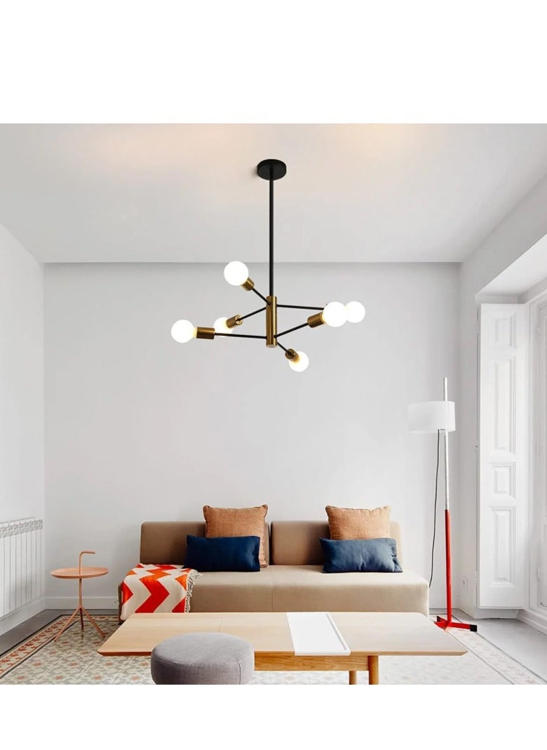 GEADI Modern Chandeliers for Dining Room Ceiling Light Fixture Black and Gold Chandelier 6 Light Sputnik Chandeliers Mid Century Pendant Light for Living Room Kitchen Island Bedroom Foyer  - Image 2