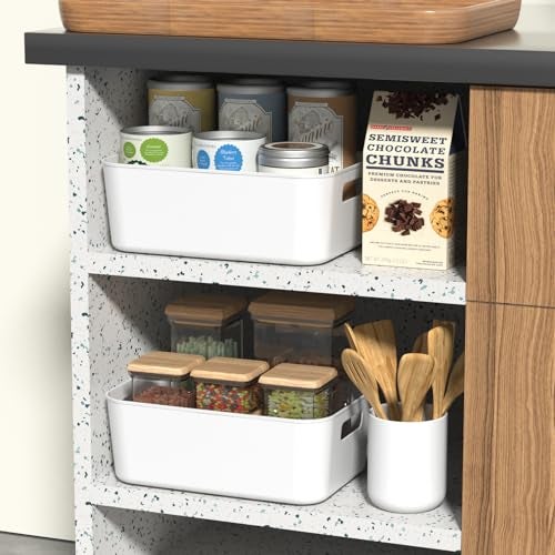 Kekow Pantry Organization Bin, 6-Pack Plastic Storage Bin, White - Image 5