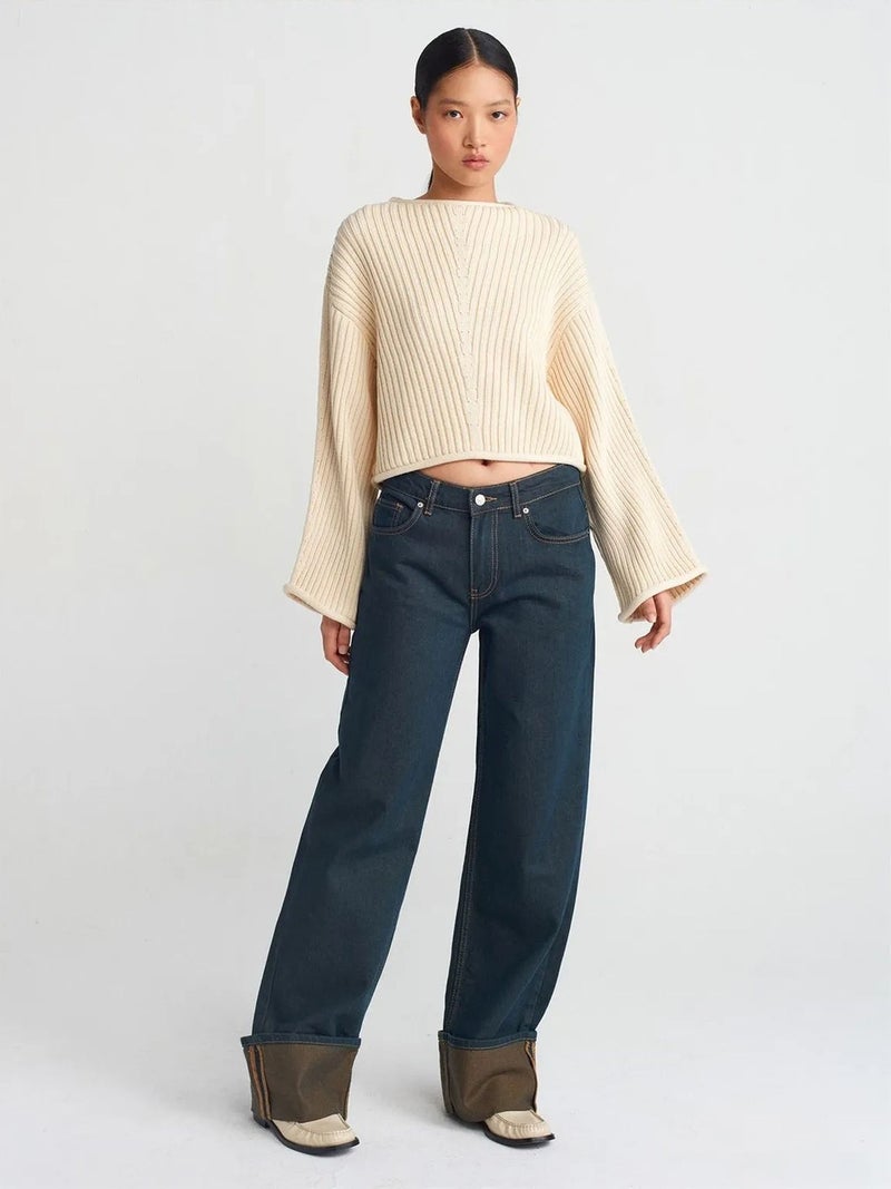 DILVIN Mid Waist Wide Leg Cotton Denim Jeans - Image 1