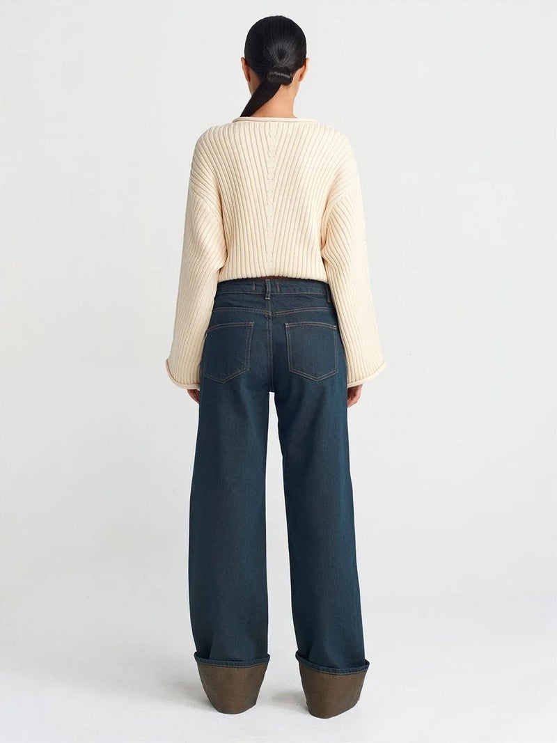 DILVIN Mid Waist Wide Leg Cotton Denim Jeans - Image 2