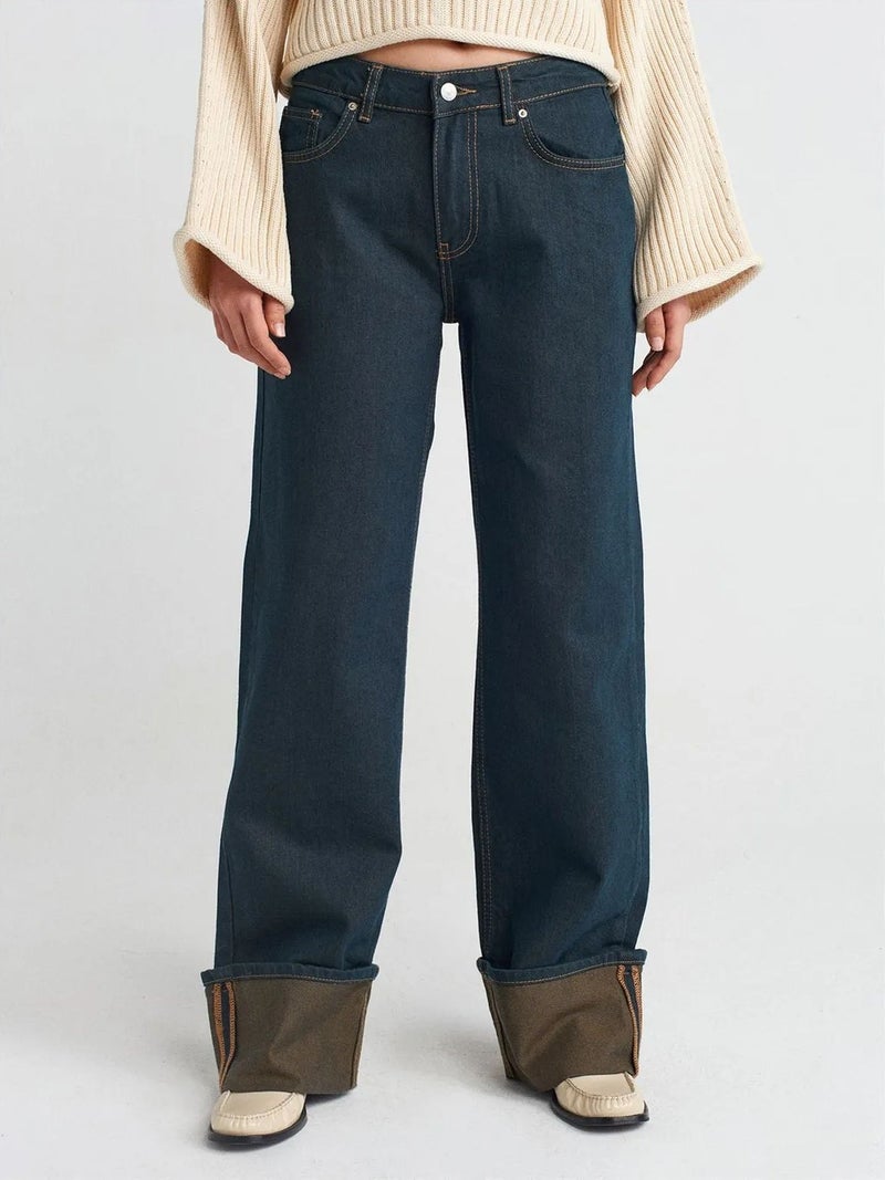 DILVIN Mid Waist Wide Leg Cotton Denim Jeans - Image 3