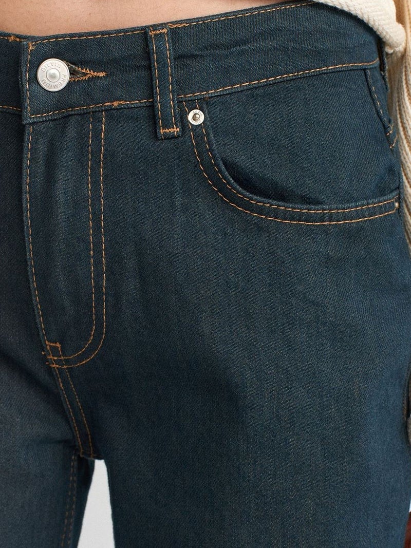 DILVIN Mid Waist Wide Leg Cotton Denim Jeans - Image 4