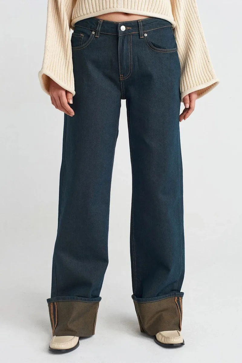 Dilvin Dark Blue Denim DILVIN Mid Waist Wide Leg Cotton Denim Jeans for Women | Best Price UAE