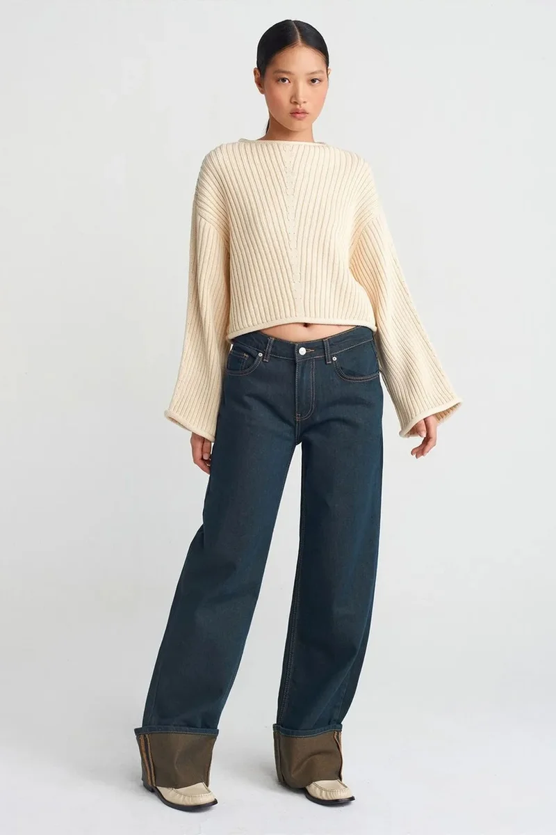 DILVIN Mid Waist Wide Leg Cotton Denim Jeans