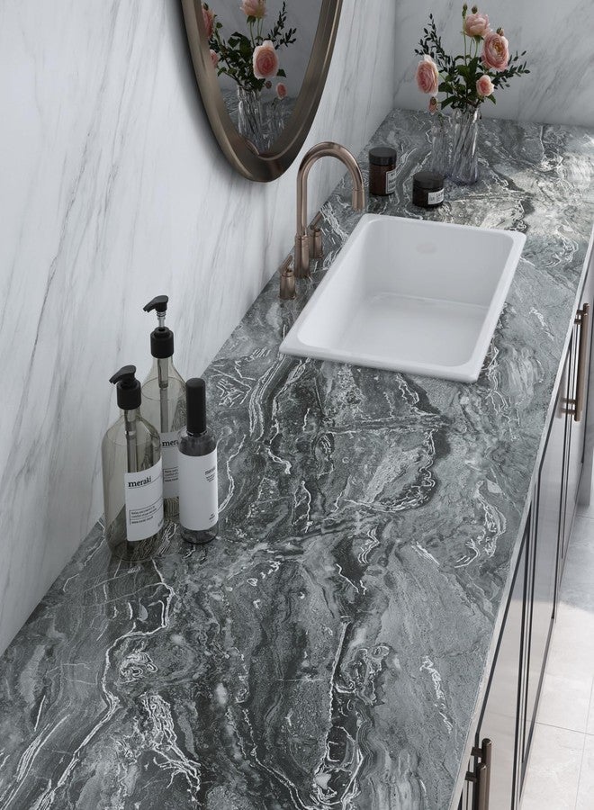 LACHEERY Dark Grey Marble Contact Paper for Countertops Matte Silver Gray Marble Contact Paper Peel and Stick Marble Countertop Waterproof Self Adhesive Marble Wallpaper for Walls Cabinets 15.8"x80" - Image 3