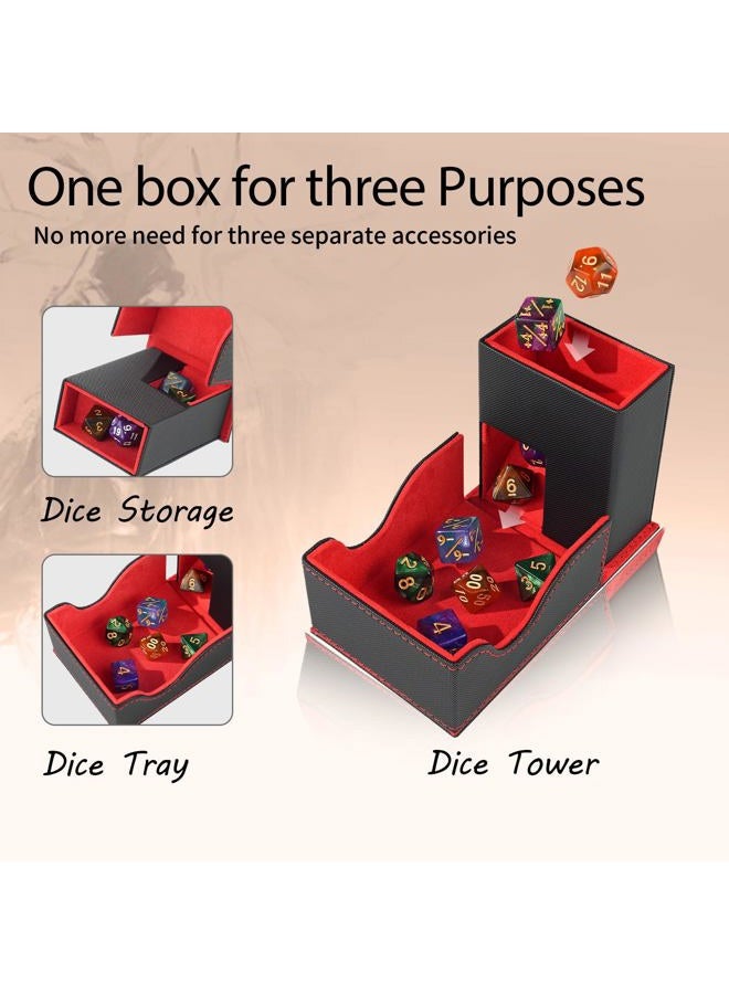 Stepane Dice Tower and Tray, Portable Commander Deck Box, Foldable Dice Storage Box for Dungeons and Dragons Rolling Tray Black/Red - Image 2